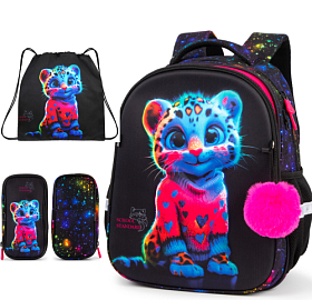 Ортопедичний рюкзак з пеналом та мішком 3 в 1 для дівчинки School Standard 38х30х18 см з Тигром для початкової школи (Full 170-64)